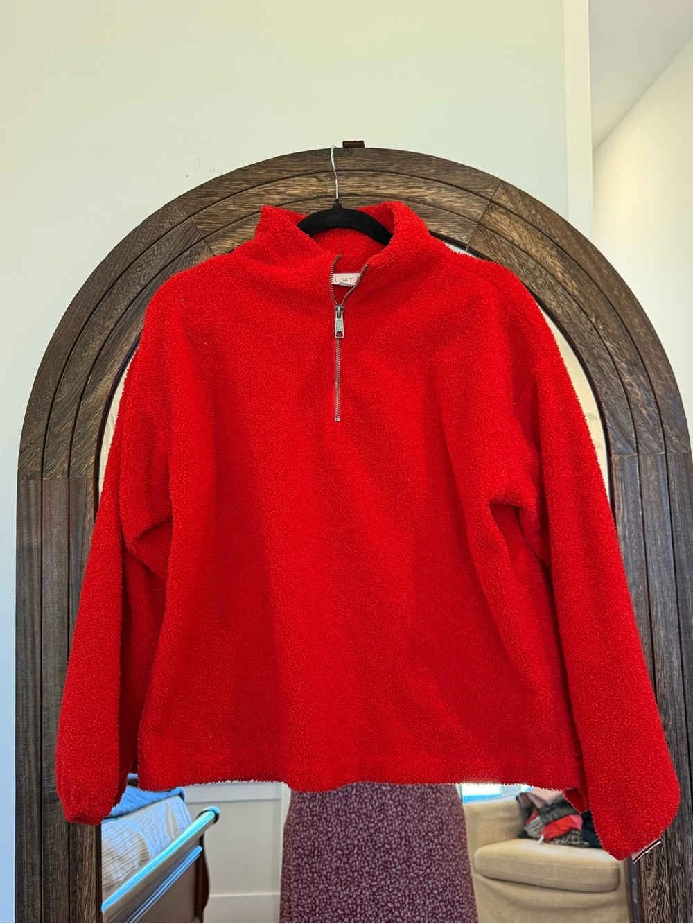 LOFT Red Zip-Up Sherpa Pullover